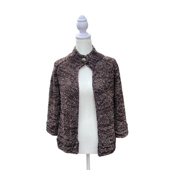 BCBGMaxAzria Brown Gold Chunky Knit One Button  Cardigan Y2K Size Small - Picture 1 of 6